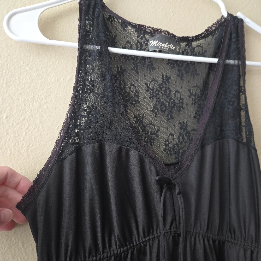 Vintage Satin Slip Dress Size M Black‎ Lace Made In USA Coquette Romantic Gothic - Picture 6 of 10